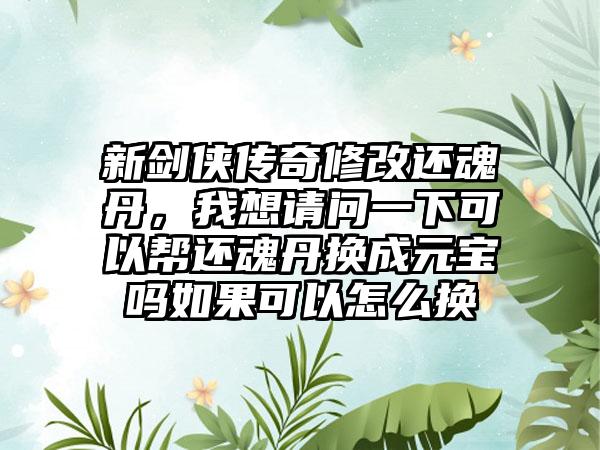 新剑侠传奇修改还魂丹，我想请问一下可以帮还魂丹换成元宝吗如果可以怎么换