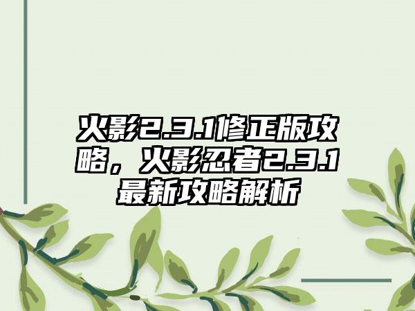 火影2.3.1修正版攻略，火影忍者2.3.1最新攻略解析