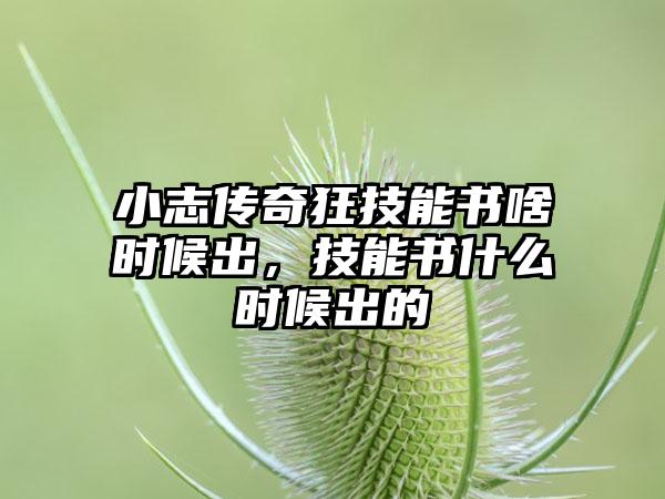 小志传奇狂技能书啥时候出，技能书什么时候出的