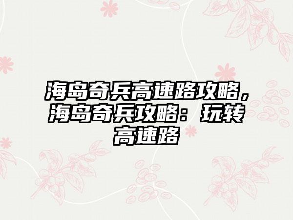 海岛奇兵高速路攻略，海岛奇兵攻略：玩转高速路