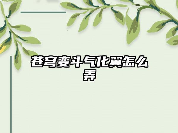 苍穹变斗气化翼怎么弄