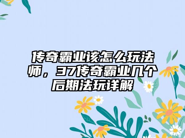 传奇霸业该怎么玩法师，37传奇霸业几个后期法玩详解