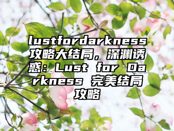 lustfordarkness攻略大结局，深渊诱惑：Lust for Darkness 完美结局攻略