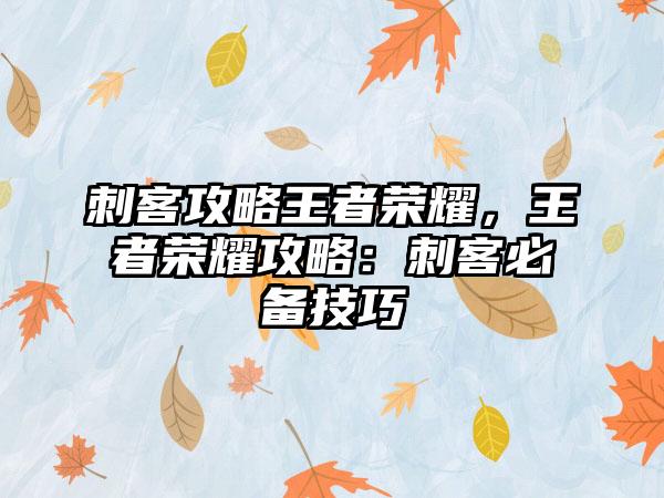 刺客攻略王者荣耀，王者荣耀攻略：刺客必备技巧