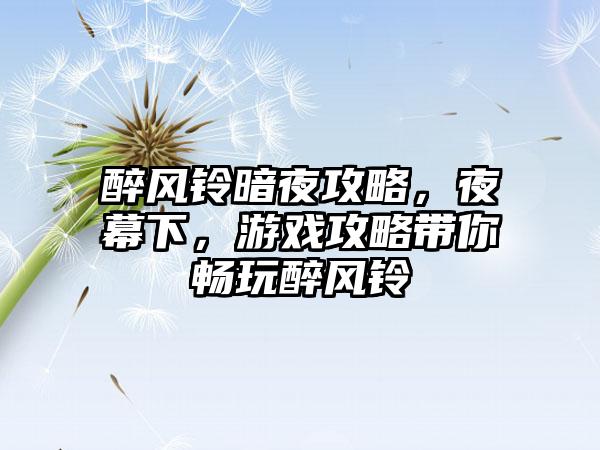 醉风铃暗夜攻略，夜幕下，游戏攻略带你畅玩醉风铃