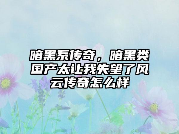 暗黑系传奇，暗黑类国产太让我失望了风云传奇怎么样