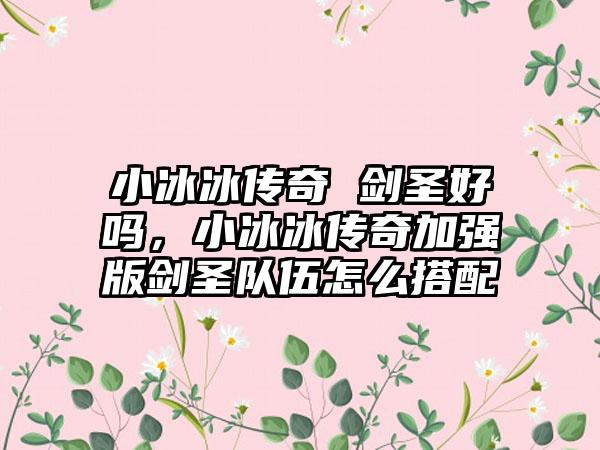 小冰冰传奇 剑圣好吗，小冰冰传奇加强版剑圣队伍怎么搭配