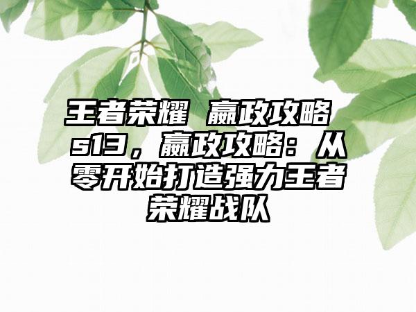 王者荣耀 嬴政攻略 s13，嬴政攻略：从零开始打造强力王者荣耀战队