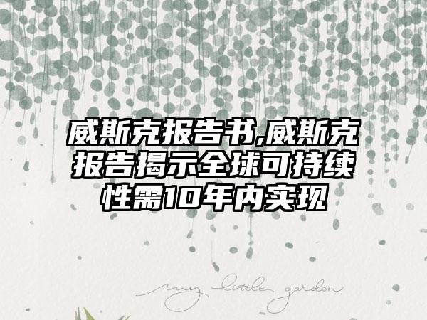 威斯克报告书,威斯克报告揭示全球可持续性需10年内实现