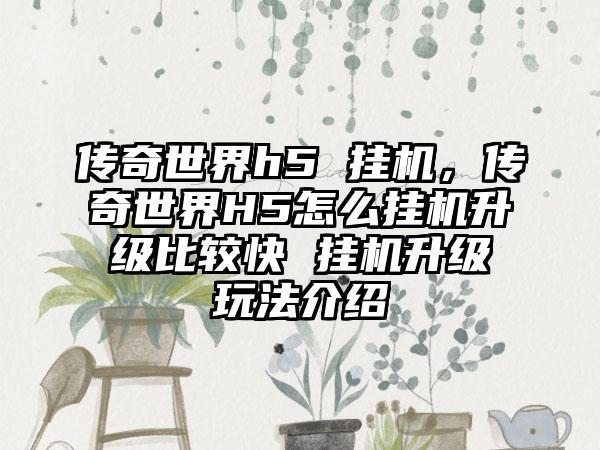 传奇世界h5 挂机，传奇世界H5怎么挂机升级比较快 挂机升级玩法介绍