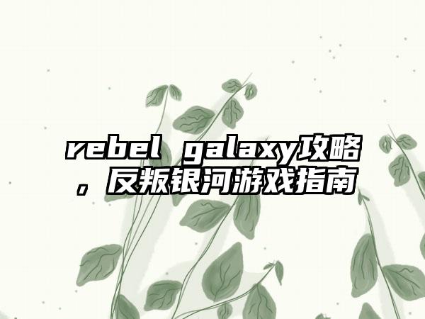 rebel galaxy攻略，反叛银河游戏指南