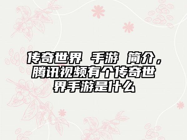 传奇世界 手游 简介，腾讯视频有个传奇世界手游是什么