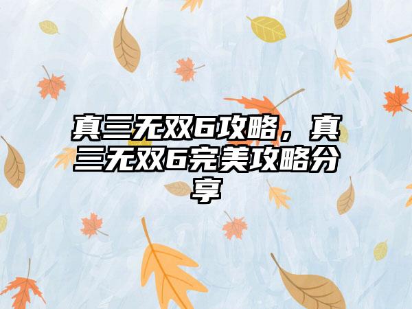 真三无双6攻略，真三无双6完美攻略分享