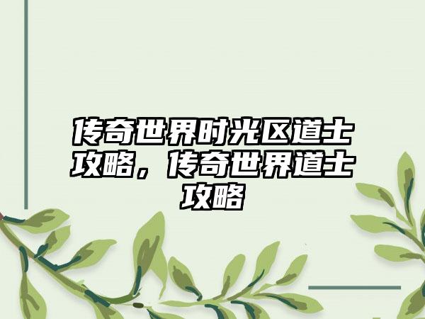 传奇世界时光区道士攻略，传奇世界道士攻略