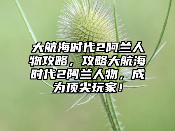 大航海时代2阿兰人物攻略，攻略大航海时代2阿兰人物，成为顶尖玩家！