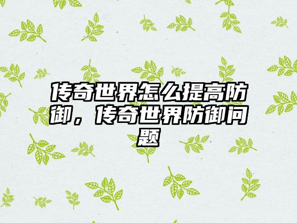 传奇世界怎么提高防御，传奇世界防御问题