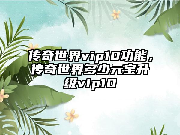 传奇世界vip10功能，传奇世界多少元宝升级vip10