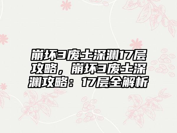 崩坏3废土深渊17层攻略，崩坏3废土深渊攻略：17层全解析