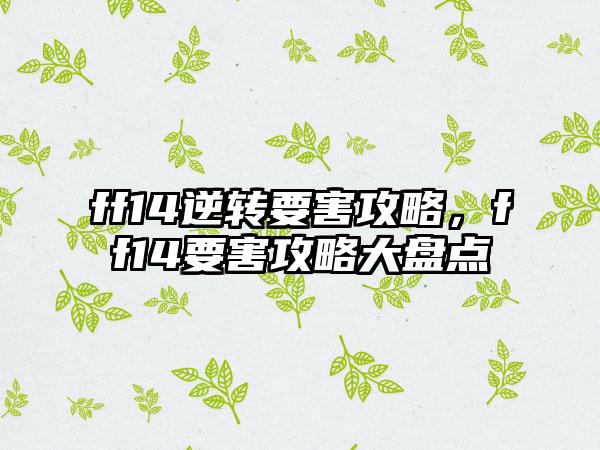 ff14逆转要害攻略，ff14要害攻略大盘点