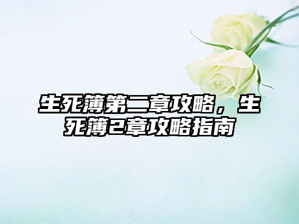 生死簿第二章攻略，生死簿2章攻略指南