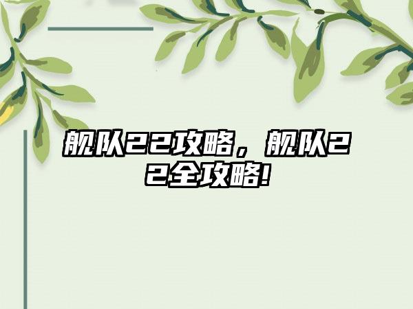 舰队22攻略，舰队22全攻略!