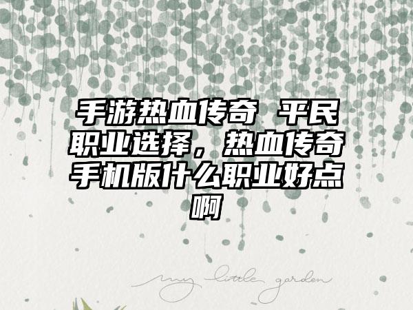 手游热血传奇 平民职业选择，热血传奇手机版什么职业好点啊