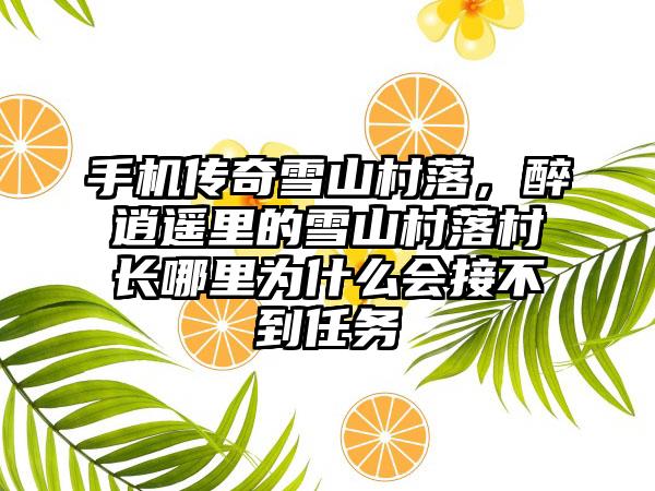 手机传奇雪山村落，醉逍遥里的雪山村落村长哪里为什么会接不到任务