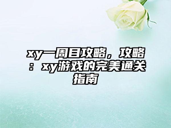 xy一周目攻略，攻略：xy游戏的完美通关指南