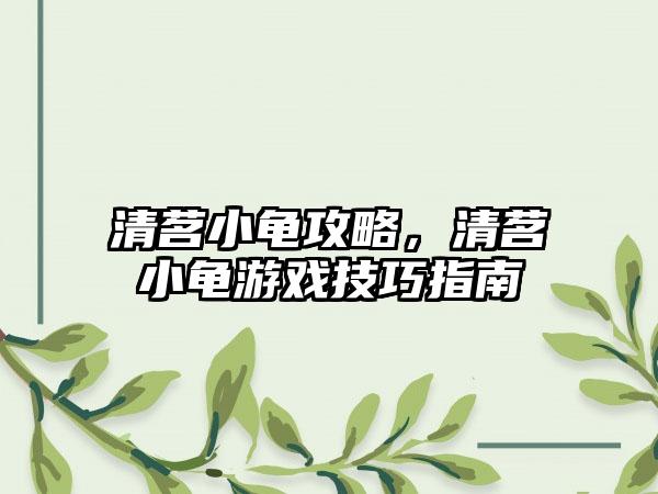 清茗小龟攻略，清茗小龟游戏技巧指南