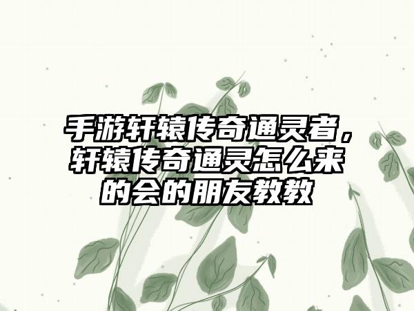 手游轩辕传奇通灵者，轩辕传奇通灵怎么来的会的朋友教教