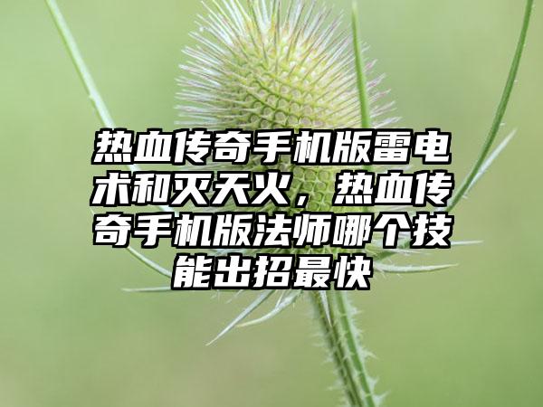 热血传奇手机版雷电术和灭天火，热血传奇手机版法师哪个技能出招最快