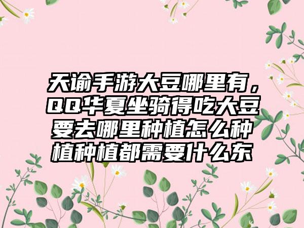 天谕手游大豆哪里有，QQ华夏坐骑得吃大豆要去哪里种植怎么种植种植都需要什么东