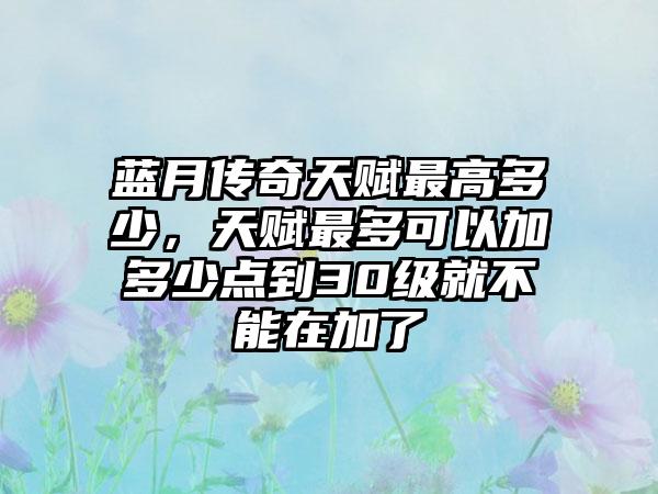 蓝月传奇天赋最高多少，天赋最多可以加多少点到30级就不能在加了