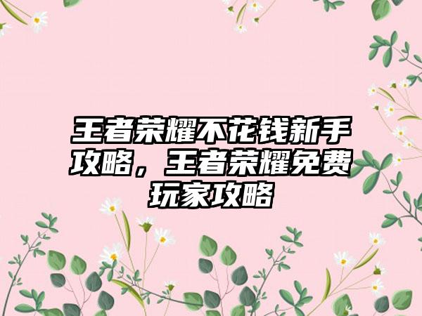 王者荣耀不花钱新手攻略，王者荣耀免费玩家攻略