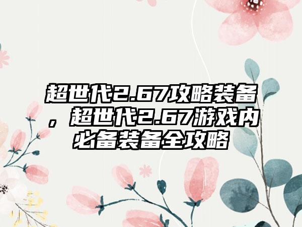 超世代2.67攻略装备，超世代2.67游戏内必备装备全攻略