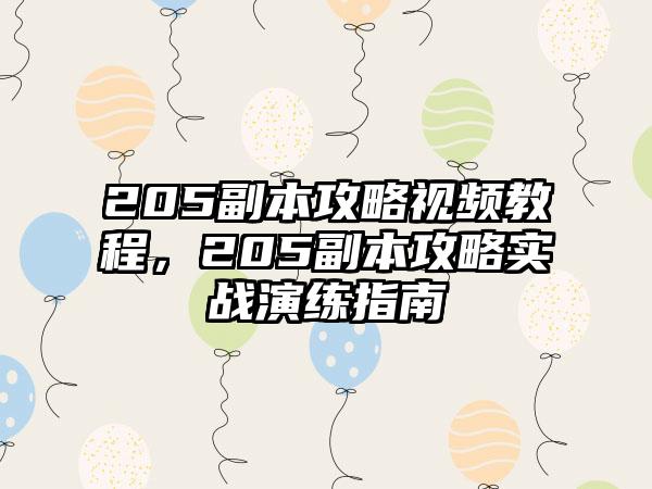 205副本攻略视频教程，205副本攻略实战演练指南
