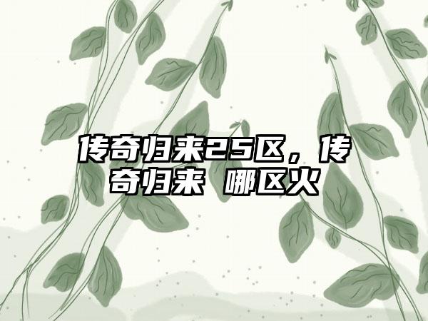 传奇归来25区，传奇归来 哪区火