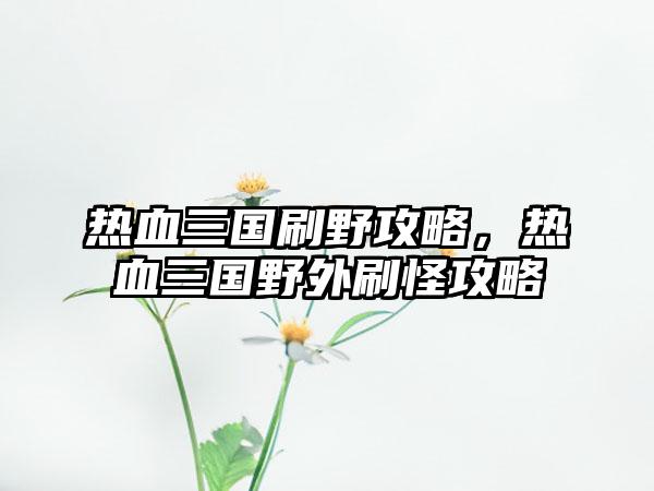 热血三国刷野攻略，热血三国野外刷怪攻略