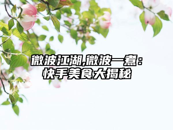 微波江湖,微波一煮：快手美食大揭秘