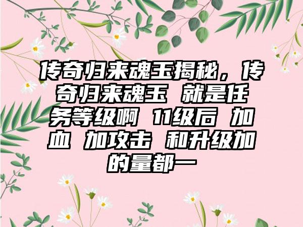 传奇归来魂玉揭秘，传奇归来魂玉 就是任务等级啊 11级后 加血 加攻击 和升级加的量都一