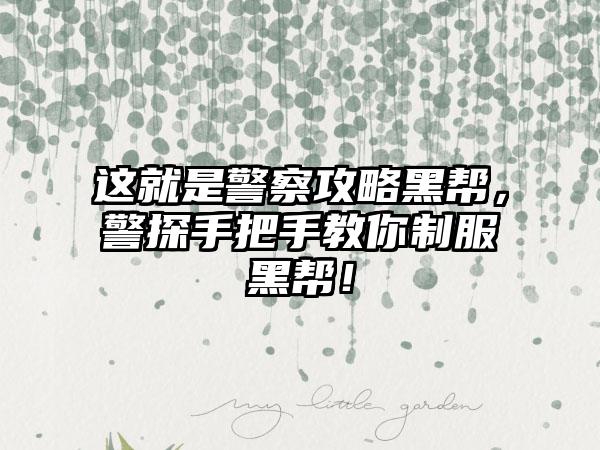 这就是警察攻略黑帮，警探手把手教你制服黑帮！