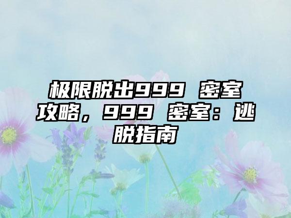 极限脱出999 密室攻略，999 密室：逃脱指南