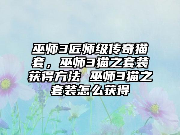 巫师3匠师级传奇猫套，巫师3猫之套装获得方法 巫师3猫之套装怎么获得