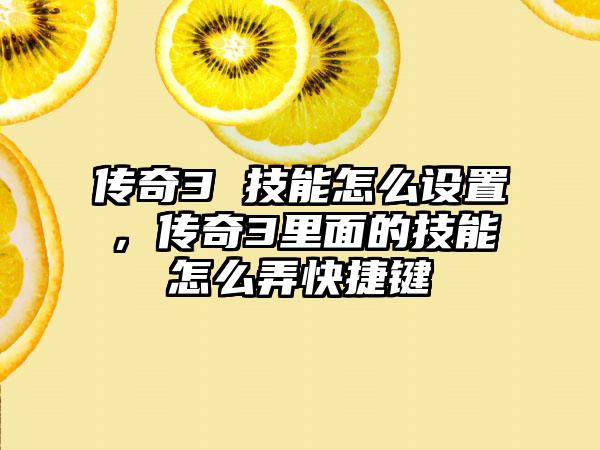 传奇3 技能怎么设置，传奇3里面的技能怎么弄快捷键