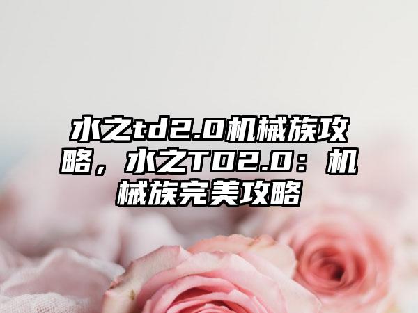 水之td2.0机械族攻略，水之TD2.0：机械族完美攻略