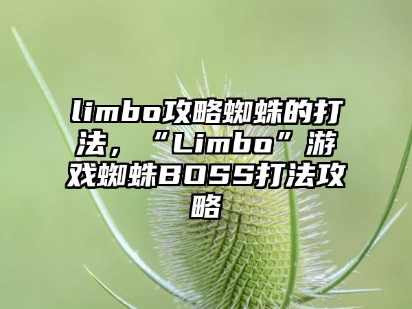 limbo攻略蜘蛛的打法，“Limbo”游戏蜘蛛BOSS打法攻略