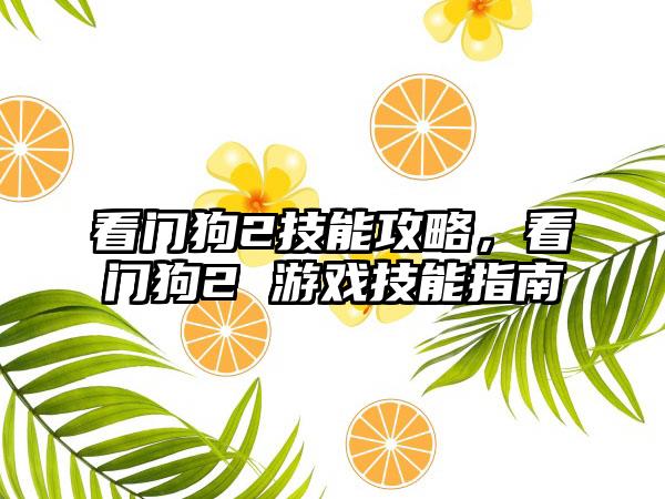 看门狗2技能攻略，看门狗2 游戏技能指南