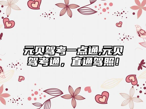 元贝驾考一点通,元贝驾考通，直通驾照！