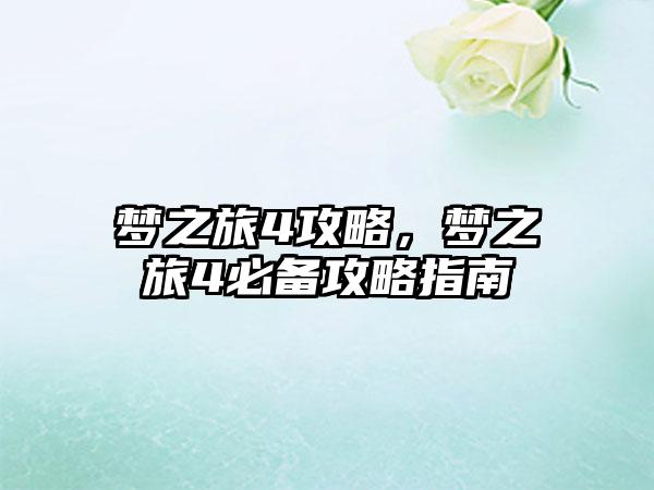 梦之旅4攻略，梦之旅4必备攻略指南