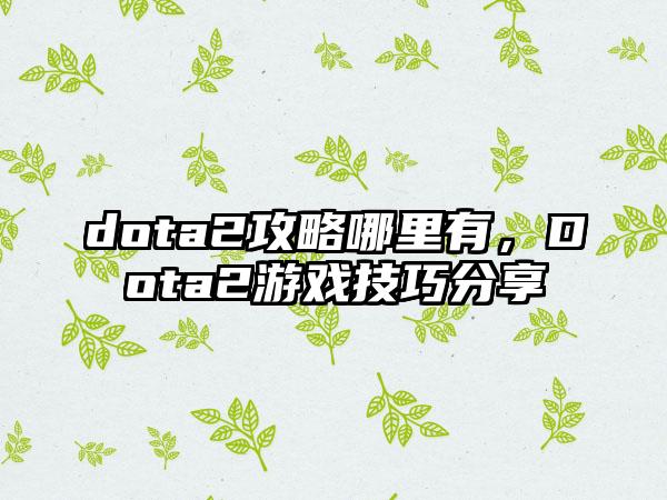 dota2攻略哪里有，Dota2游戏技巧分享